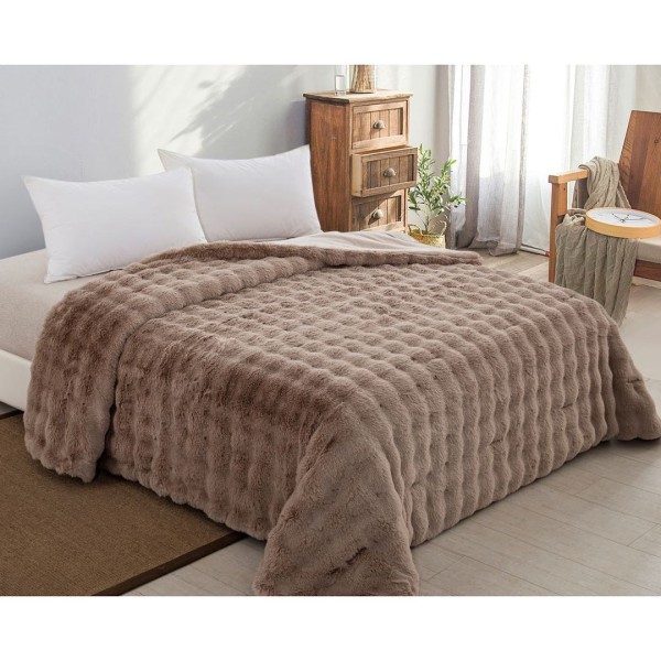 Κουβερτοπάπλωμα Γούνα/Flannel Υπέρδιπλο 220Χ240 Adam Home Taupe 