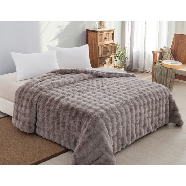 Κουβερτοπάπλωμα Γούνα/Flannel Υπέρδιπλο 220Χ240 Adam Home Grey