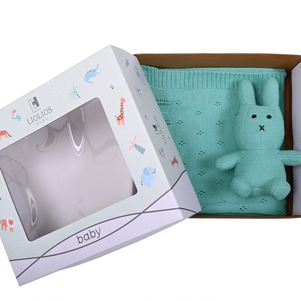 Κουβέρτα πλεκτή αγκαλιάς Liolios home Bunny Toy Aqua
