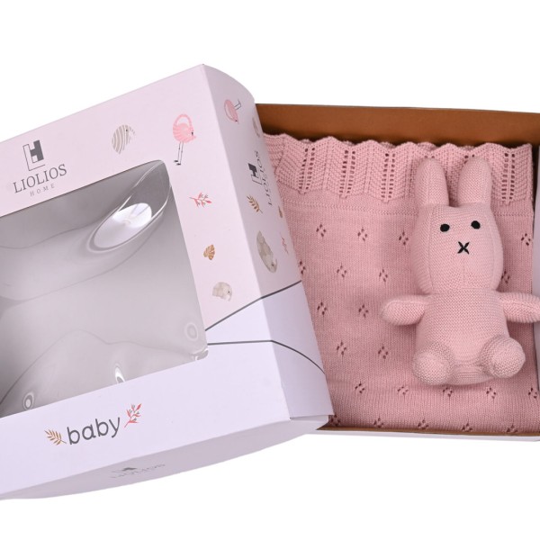 Κουβέρτα πλεκτή αγκαλιάς Liolios home Bunny Toy Pink