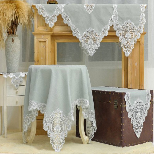 Σετ 5 τμχ γκρι λινό με δαντέλα PLS-TB032 128x128