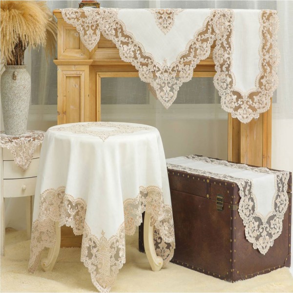 Runner 40x160 Λινό με Δαντέλα Lt coffee Liolios Home PLS-TB1102