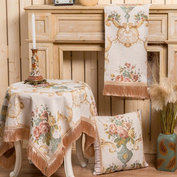 Τραπεζοκαρέ 140x140 Chenille Jacquard Liolios Home PLS-TB2210 Amphora