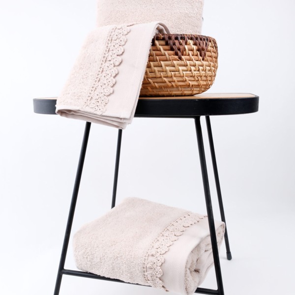 Πετσέτες μπάνιου 3 τμχ Liolios Home Small Flower Beige