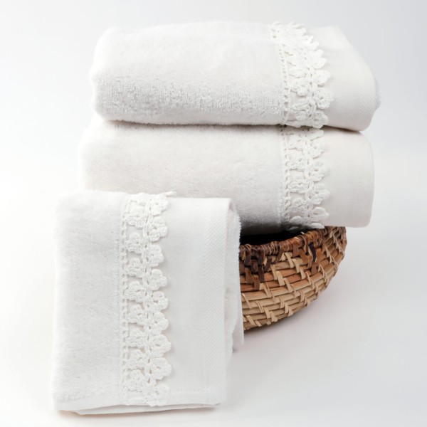 Πετσέτες μπάνιου 3 τμχ Liolios Home Small Flower Cream