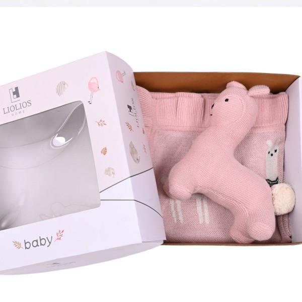 Κουβέρτα πλεκτή αγκαλιάς Liolios home Lama Toy Pink