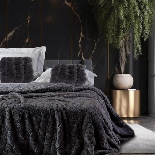 Κουβερτοπάπλωμα King Size (240x260) Makis Tselios Fur Dark Grey Square