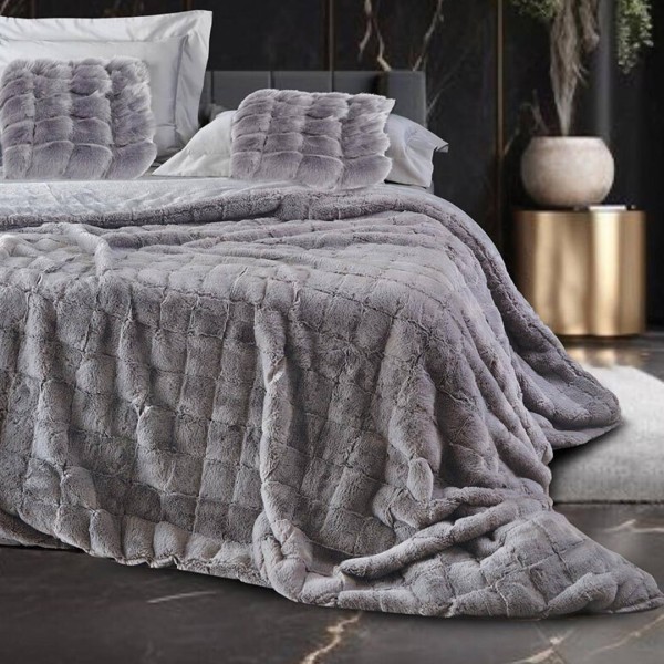 Κουβερτοπάπλωμα Υπέρδιπλο (220x240) Makis Tselios Fur Light Grey Square