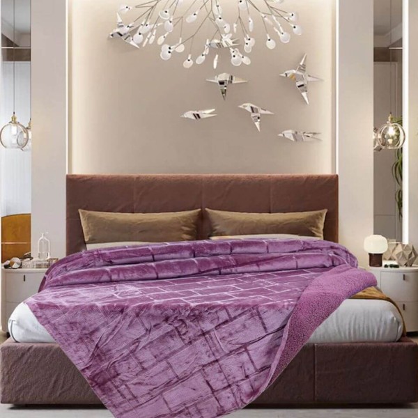 Κουβέρτα Βελουτέ με Γούνα Sherpa Υπέρδιπλη 220X240 Morven Bari 1911 Apple