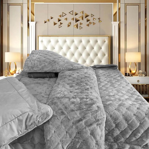 Κουβερτοπάπλωμα Γούνινο Υπέρδιπλο 220X240 Morven Lyon 1910 Γκρι