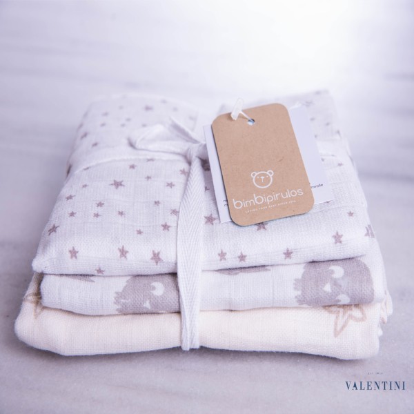 Μουσελίνες/Πάνες αγκαλιάς σετ 3 τμχ Bimbipirulos 70x80 Surtido Gris 