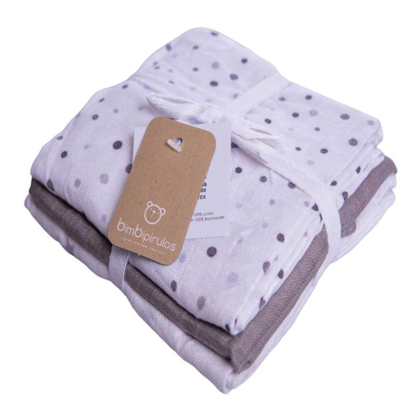 Μουσελίνες/Πάνες αγκαλιάς σετ 3 τμχ 70x80 Bimbipirulos Gris