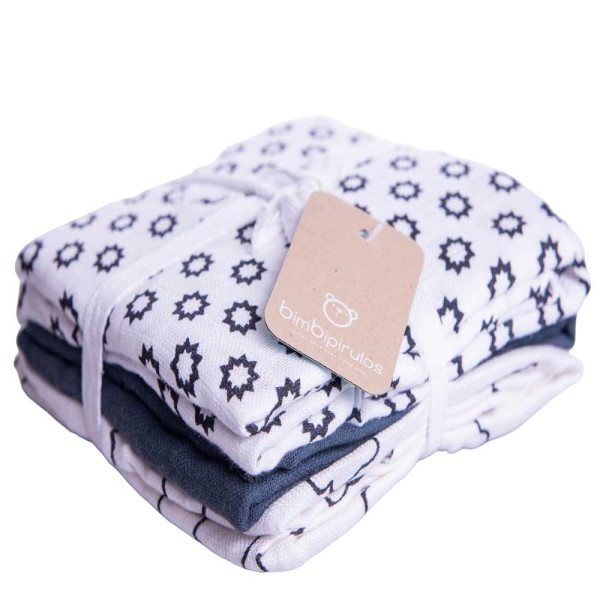 Μουσελίνες/Πάνες αγκαλιάς σετ 3 τμχ Bimbipirulos 70x80 Surtido Gris 